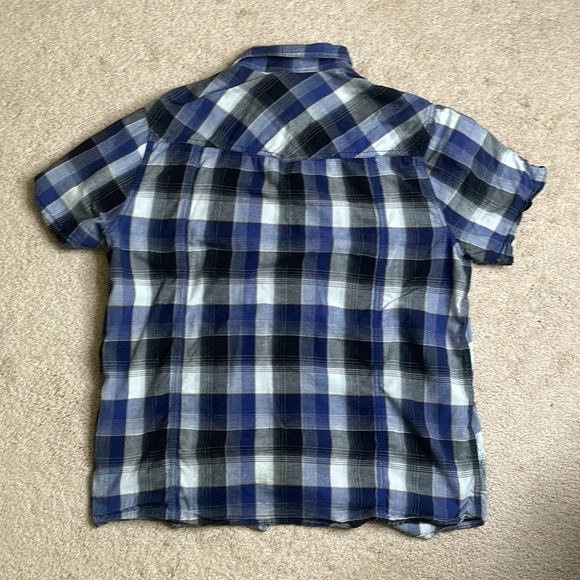 Roebuck & Co. Casual Blue and Black Plaid Button Down Shirt - Picture 5 of 5